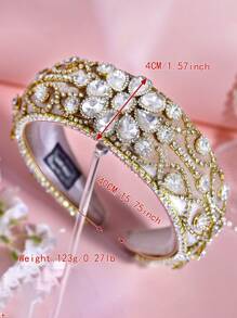 1 Piece Of Women Shiny Khaki Retro Palace Style Velvet Sponge Headband Elegant Gorgeous Personalized Rhinestone Flower Design Hair Accessories For Brides Wedding Bridesmaids Gifts Daily Styling Accessories,Hairband,Hair Hoop