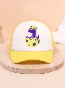 1st Cartoon Dinosaur Applicatie Baseball Cap voor Kinderen, Leuke Zonbescherming Vrachtwagenchauffeurshoed, Geschikt Voor Lente/Zomeruitje, Cadeau Voor Kinderdag