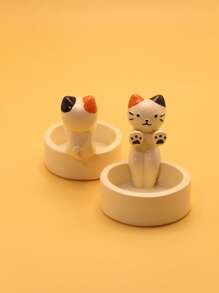 1pc Cute Decorative Resin Tabletop Figurine Candle Holder Cat Shape