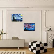 1 pieza/2 piezas Juego de pintura digital al óleo con diseño personalizado de noche estrellada y luna, utilizado para decoración de dormitorio y decoración de pared, el mejor regalo para amigos 40x50cm/16x20in sin marco