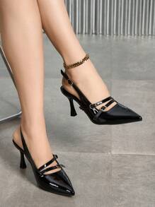 Women's Pointed Toe Multi-Strap Buckle Back Strap High Heel Pumps, Elegant - Black - View 2
