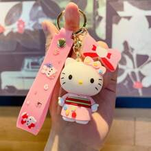 Sanrio 1pc New KT Cat Keychain Cartoon Anime PVC Figurine Cat Pendant Bag Charm Car Key Ring Creative Gift