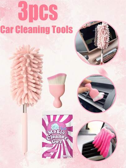 3/4pcs Mini Expandable & Flexible Microfiber Car Duster Brushes - Car Vent Cleaning Gel And Interior Detail Soft Brushes