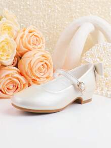 Elegant And Noble Champagne-Color Bowknot Children High Heel Shoes, Suitable For Pairing With White Dresses In Spring/Summer Wedding And Party - Champagne - View 3