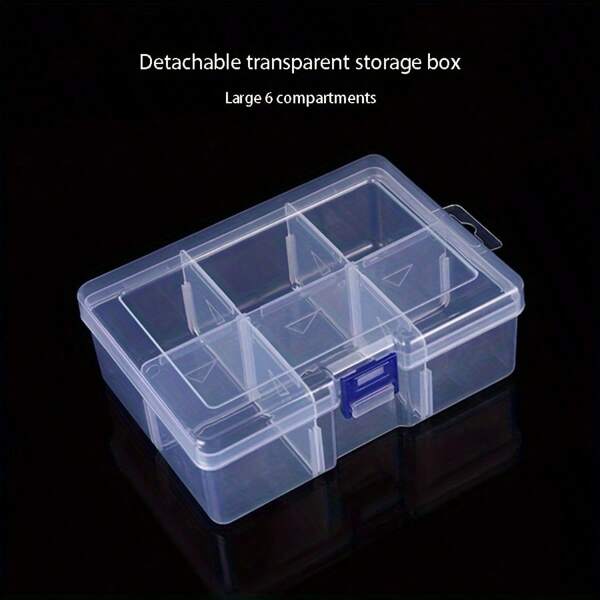 Large Size Removable 6-Grid Transparent Plastic Storage Box - Thickened Storage Box Suitable For Hardware, Jewelry, Accessories, Fishing Gear And Office Supplies, Desktop Organizer