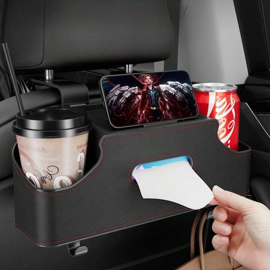Car Seat Back Multi-Functional Storage Rack Simple Air Tissue Water Cup Mobile Phone Rack Storage Box With Long And Short Bracket Quick Disassembly Hook Suitable For A Variety Of