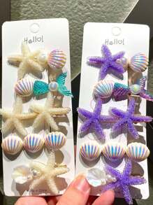 5pcs/Set Cute Pastel Starfish Hair Clips Set, Shell Mermaid Side Bangs Hairpins, High-End Feeling Hair Clips, Adorable Sweet Ocean Theme Girl Hair Accessories