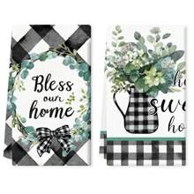 2/4 件装水牛格子和桉树叶印花厨房洗碗巾，现代风格春夏洗碗布、手巾，适用于擦干碗碟、厨房抹布、耐热桌垫、家居必需品和节日礼物 - 彩色 - 查看 15