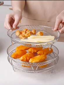 1pc 304 Stainless Steel Removable Grill Rack, Vegetable & Fruit Drying Rack, Food Storage Shelf, For Air Fryers, Home Use