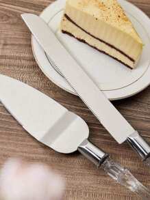 2Pcs/Set Wedding Cake Cutting Set, Including Stainless Steel Blade Cake Knife And Server, Silver Color With Acrylic Faux Crystal Handle, Perfect For Wedding, Bridal Shower, Anniversary, Housewarming And Birthday Gifts Christmas Gift Back To School