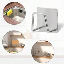 1/2/4 Pcs Stainless Steel Sink Sponge Holder, Self-Adhesive Dish Drying Rack, Dishrag Ball Filter Sink Cover Storage Rack, Kitchen Wall-Mounted Hanging Hook Storage Rack, Stainless Steel Hooks, Suction Cup Hooks Suitable For Kitchen, Bathroom, Door, Wall, Boho Style, Easy To Install, Home And Kitchen Storage Accessories