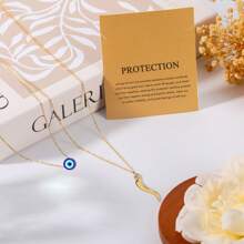 1pc Elegant Blue Evil Eye Amulet Pendant Necklace, Women's Spiritual Protection Jewelry, Gold Plated - Multicolor - View 4