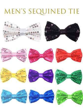 Pajarita elegante de unicolor con lentejuelas para hombres, moño de doble capa de satén de unicolor pre-atado para esmoquin formal, ajustable y adecuado para padrinos de boda, bodas, fiestas, ocasiones formales y regalos festivos