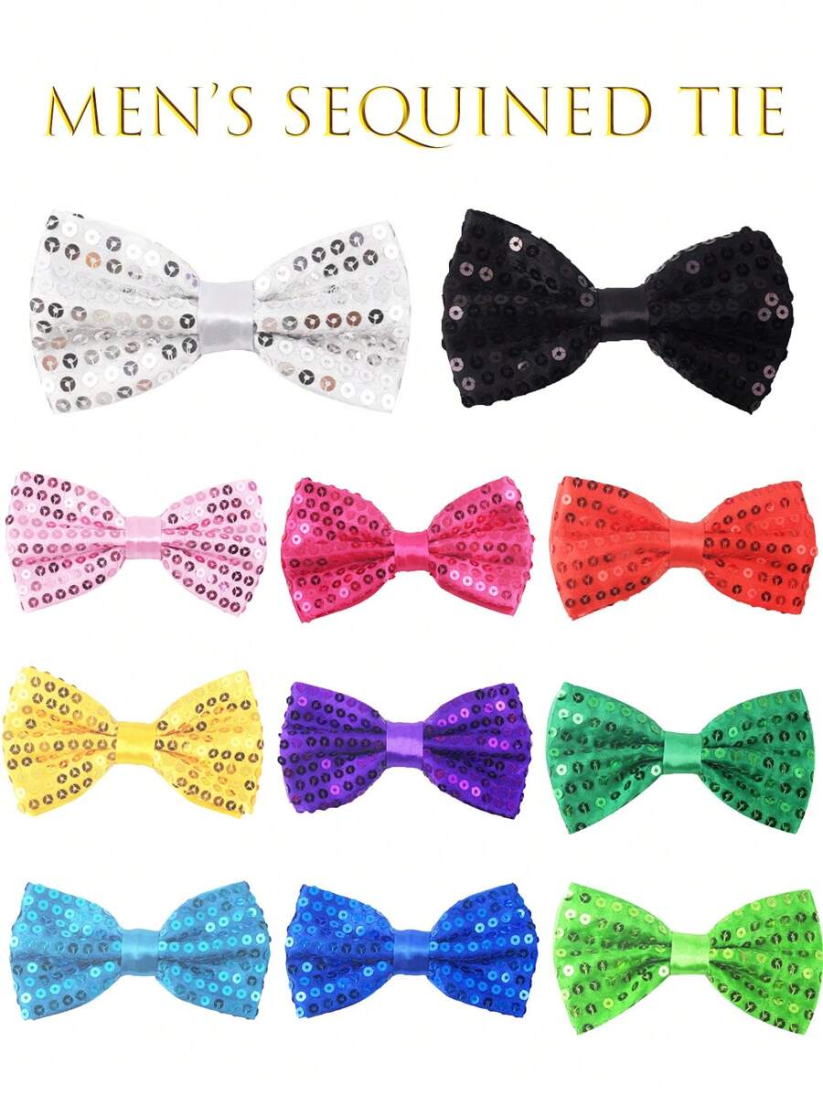 男士纯色优雅亮片领结，预系双层纯色缎面正式燕尾服领结，可调节，适合伴郎、婚礼、派对、正式场合、节日礼物 - 彩色 - 查看 1