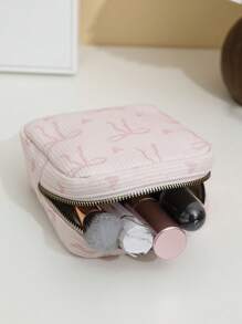 1 Piece Stylish Flower Print Bow Cherry Strawberry Print Wick Sanitary Napkin Storage Bag Mini Cosmetic Bag, Multifunctional Sanitary Napkin Storage Bag Small Square Bag, Small Cosmetic Travel Bag Toiletries Storage Bag For Women/Girls, Cute Zipper Bag Coin Purse College Style Suitable For School, Work, Travel, Cosmetic Bag, Cosmetic Bag, Skin Care Bag, Toiletry Bag, Packaging Box, Travel Supplies
