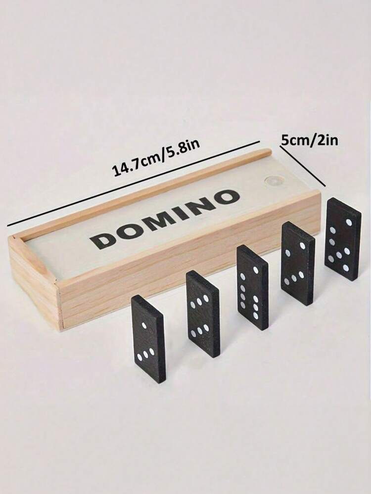 28pcs Wood Box Domino Set - Interesting Tabletop Game, Classic Board Game, Challenge Game Suitable For Party And Outdoor Activities, Birthday Gift - Single Color - View 1