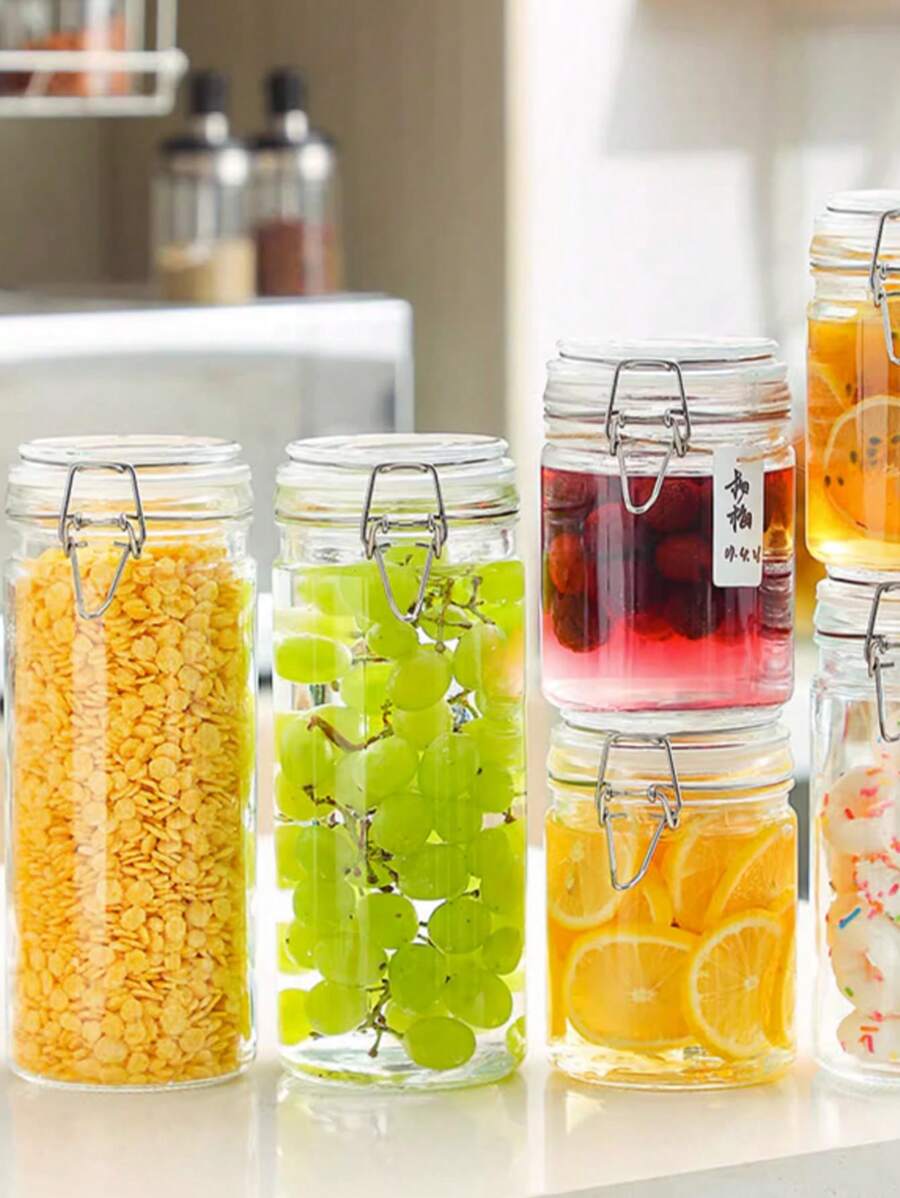 带密封盖的玻璃储物罐，用于腌制蔬菜、糖果、干果、谷物等，防潮家居收纳盒 - 彩色 - 查看 1
