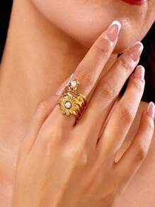 1 pieza Anillo de mujer de acero inoxidable con incrustaciones de strass en color mezclado, de estilo exagerado y con diseño de goteo. Se puede ajustar. Adecuado para uso diario y casual, así como para fiestas y regalos.