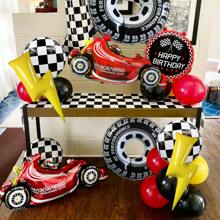 86pcs/Set Racing Car Theme Party Balloon Arch Kit, Red Yellow Black Balloons Arch Set, Sports Car Birthday Party Decor, Checkered Foil Balloons, Car Party Supplies