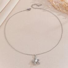 1pc Stainless Steel Chain Necklace For Women, Copper Fully Crystal Flower Pendant, Elegant Versatile Jewelry Gift