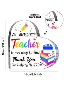 1 Piece, AWESOME TEACHER Book, Heart-Shaped Transparent Acrylic Desktop Decoration Ornament, Perfect Gift For Students To Give To Teachers, Used As A Special Gift For Back To School Season And Teacher's Day School Decor School Surprise Dormitory Decor