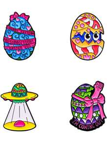 4 件复活节彩蛋卡通胸针，可爱创意彩绘连衣裙装饰珐琅合金徽章