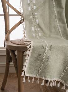 Bubaba 1 قطعة ستارة منسوجة بأسلوب حياة بوهيمي إسكندنافي من البوليستر الأخضر - ستارة نافذة خفيفة الوزن وذات ملمس، ديكور غرفة المعيشة بأسلوب بوهيمي نوردي شفاف