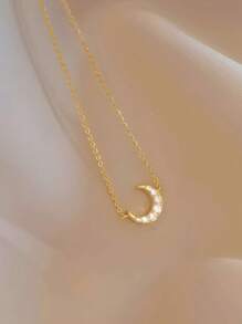 1 pieza Elegante colgante de collar de plata de ley 925 con forma de media luna y gema brillante, adecuado para uso diario, fiesta y vacaciones