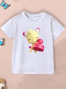 3 PIECES Of Girls Cartoon Character Print Casual Round Neck Short-Sleeved T-Shirt, Suitable For Spring, Summer And Autumn Fashion Clothing