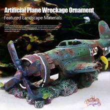 1PC Artificial Plane Wreckage Ornament Shelter House Resin Craft For Aquarium Fish Tank Landscaping Decoration - As show - View 1
