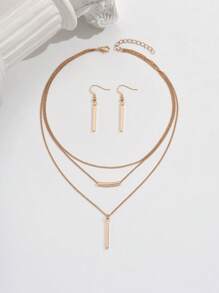 Set de 3 piezas de joyería bohemia para mujer, incluye collar con colgante geométrico y aretes, diseño minimalista, regalo único para fiestas y vacaciones - Dorado - Ver 3