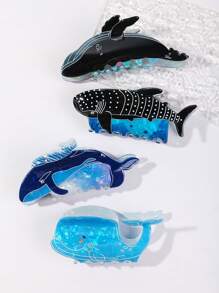 1 件新款海洋鲸鱼水钻装饰发夹，适合日常和度假，女孩发饰