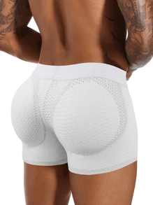 Men's Padded Underwear For Butt Enhancement Tummy Control Shapewear Boxer Briefs Butt Lifter Hip Enhancer Removable Pad Breathable Mesh - White - View 4