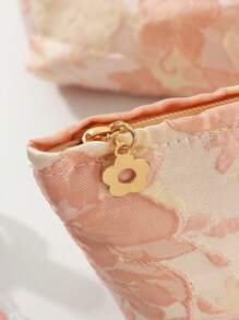 1 件米色大号花卉提花手提化妆包，时尚休闲大容量便携拉链化妆包，旅行度假必备化妆包，可收纳卫生巾、卫生棉、有线耳机、耳塞、头戴式耳机、充电器、口红、化妆品、香水、护肤品和美容产品，家居装饰，钥匙，节日礼品袋，化妆包，洗漱包，桌面收纳包，化妆包，化妆袋，化妆包，包，梳妆台，化妆袋，化妆包，小化妆包，化妆袋，圣诞礼物，女士礼物创意 - 粉色 - 查看 7