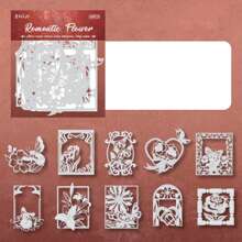 10pcs Vintage Embossed Perforated Hard Card Stickers, "Silver Dreamland" Series, For Scrapbooking, Diary DIY Decor