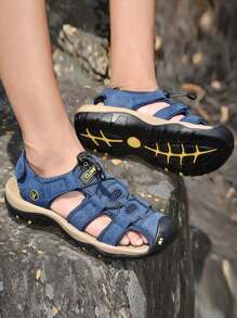 CLOHOO Brand Genuine Leather Rubber Thick Sole Handmade Casual Closed Toe Men's Sandals, Breathable & Versatile Beach Shoes - Blue - View 5