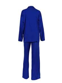 女士休闲缎面垂坠“Old Money”宽腿裤和夹克两件套服装，适合办公室的商务休闲装 - 寶藍色 - 查看 10