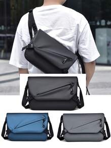 Men's Solid Color Flap Crossbody Multi-Function Pouch