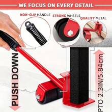 5Pcs Heavy-Duty Plastic Furniture Moving Tool Set With Red Lever & Rollers - Ideal For Lifting & Moving Large Appliances And Heavy Furniture