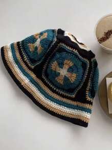 1pc Women's Handmade Crochet Bucket Hat, Colorful Handknitted Beanie Suitable For Casual Bohemian Street Wear - Multicolor - View 12