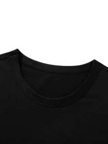 Men's Loose And Stylish Letter Print Black Short-Sleeve T-Shirt For Spring/Summer, Suitable For Running, Fitness, And Casual Wear