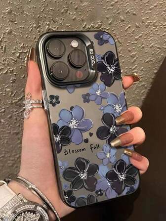 花卉 1 件 IMD 材质透明黑灰色花卉 X 图案保护壳 适用于 iPhone 11 12 13 14 Pro Max