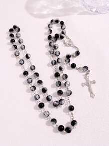 1 pieza Collar con cuentas de diseño agrietado minimalista de moda con colgante de cruz, joyería de cuentas de oración musulmana versátil, regalo para hombres en festividades