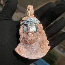 1pc Bronze Cubic Zirconia Human Head Pendant, Hip-Hop Style Daily Wear Jewelry For Men, Comes With 1pc Braided Chain