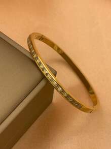 4pcs/3pcs/1pc 18K Gold-Plated Stainless Steel Bangle Bracelet With Luxury Rhinestone Design, Suitable For Gifts, Engagement, Daily Wear, Parties, Festivals, Beach Vacation - Gold - View 16