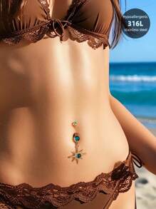 Morlyda 1pc Light Luxury Pretty Blue Belly Rings Starlit Sky Moon Heart Belly Navel Ring Golden Belly Ring Navel Jewelry Stud Earrings Starburst Navel Piercing Star Belly Bar Belly Piercing Beauty's Tail Bar Stainless Steel Dangle Belly Rings Eye Navel Nail Belly Button Ring Navel Rings Navel Nail Belly Piercing Jewelry Belly Piercing Bar Navel Barbell For Women Girls Sisters Party Date Daily Wear - Multicolor - View 2