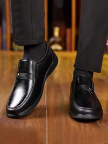 Middle-Aged & Elderly Men's Business Casual Leather Shoes, New Anti-Slip Soft Sole Round Toe Design - Black - View 3