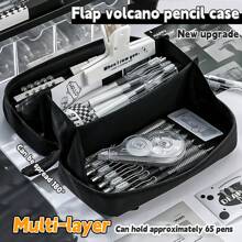 1个装铅笔袋，内含熊猫胸针，可DIY火山图案，新款扁平折叠便携超大容量，正面透明窗口，极具吸引力的文具盒/铅笔盒，返校文具用品，返校季，学习用品，铅笔盒，铅笔袋，书包 - 彩色 - 查看 10