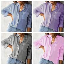 Women's Striped Dress Shirt Striped Blouse - 淺粉色 - 查看 9