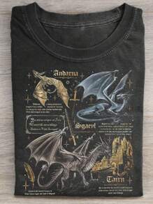 1 Piece, Washed And Printed 230g Retro Dragon T-Shirt, High-Quality Wax Printed Cotton Retro Fashion Brand T-Shirt, Suitable For Summer T-Shirt With A Certain Thickness, Holiday Gift